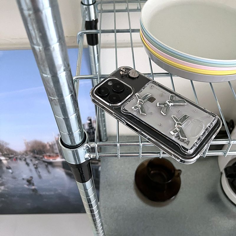 (Basic ver.) Silver ribbon card slot jelly hard case set