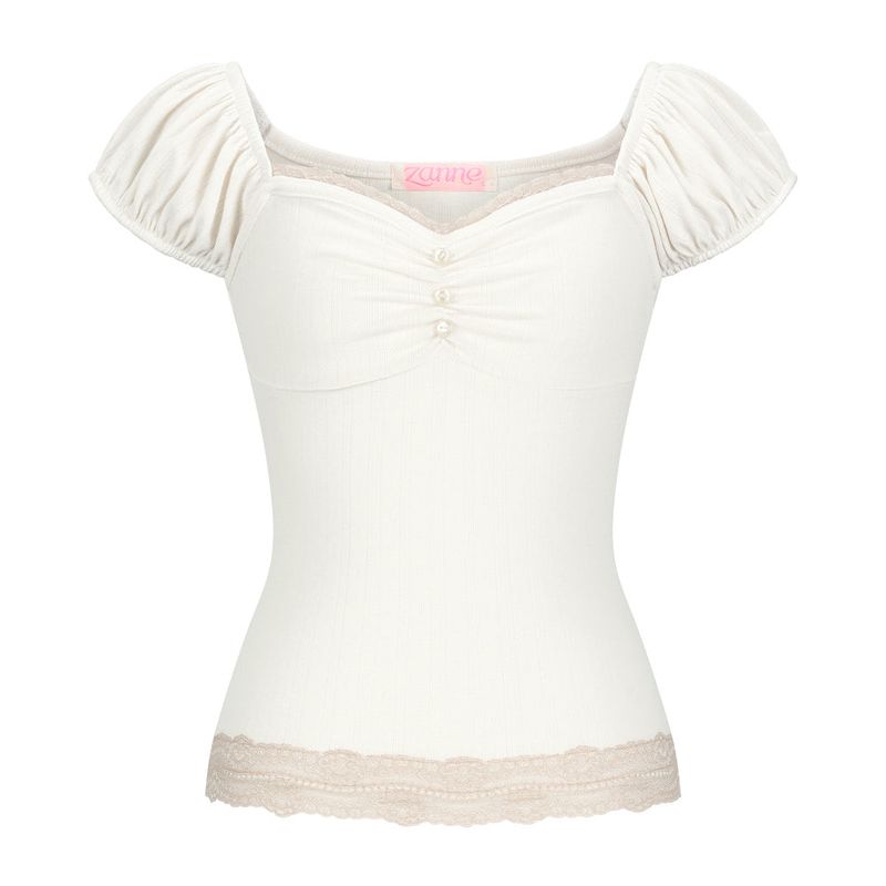 [MADE] Chewing Lace Shirring Tee