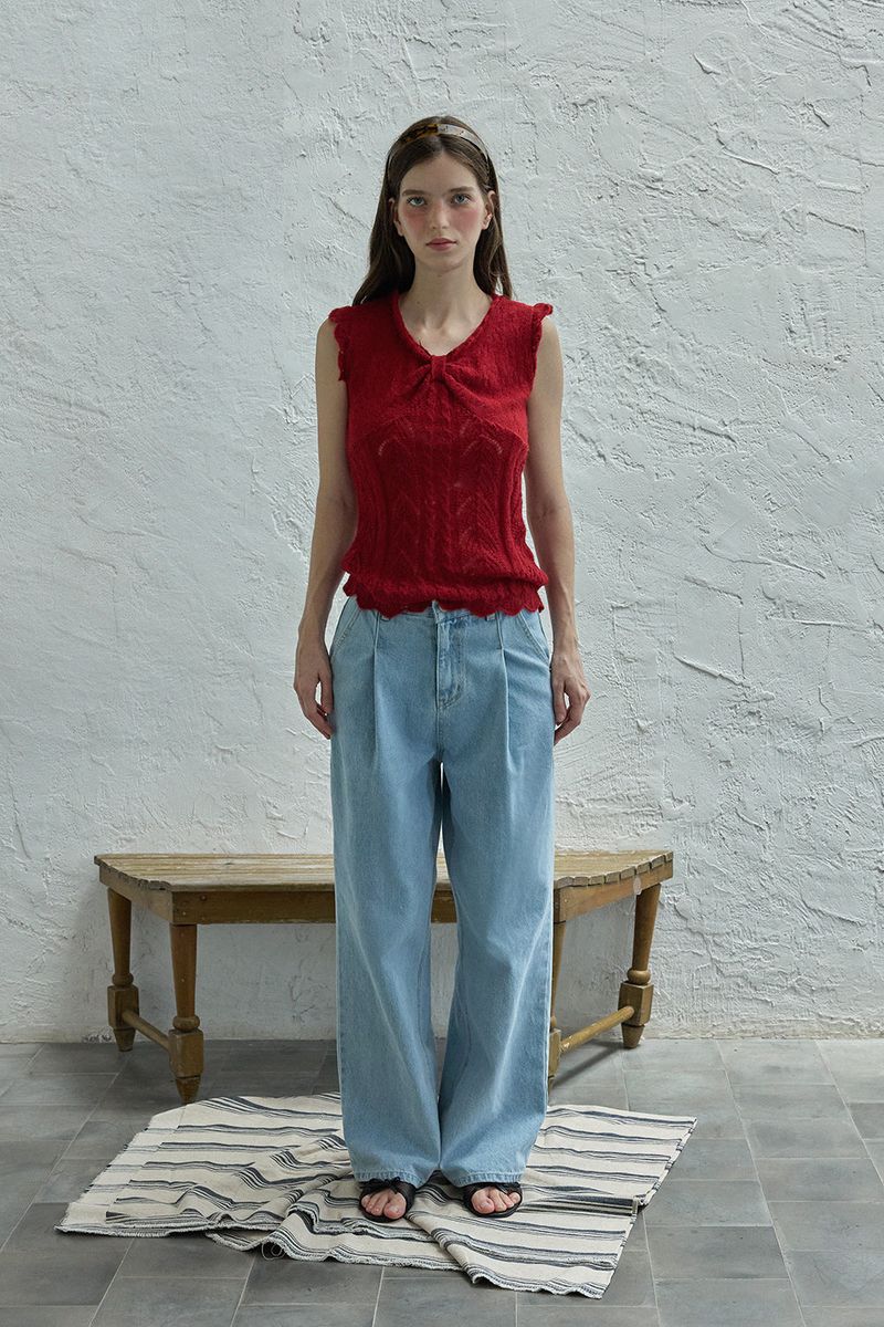 Ribbon sleeveless knit_red