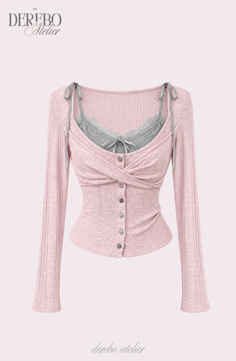 Lady Pink Gray Layered Long-Sleeve Top
