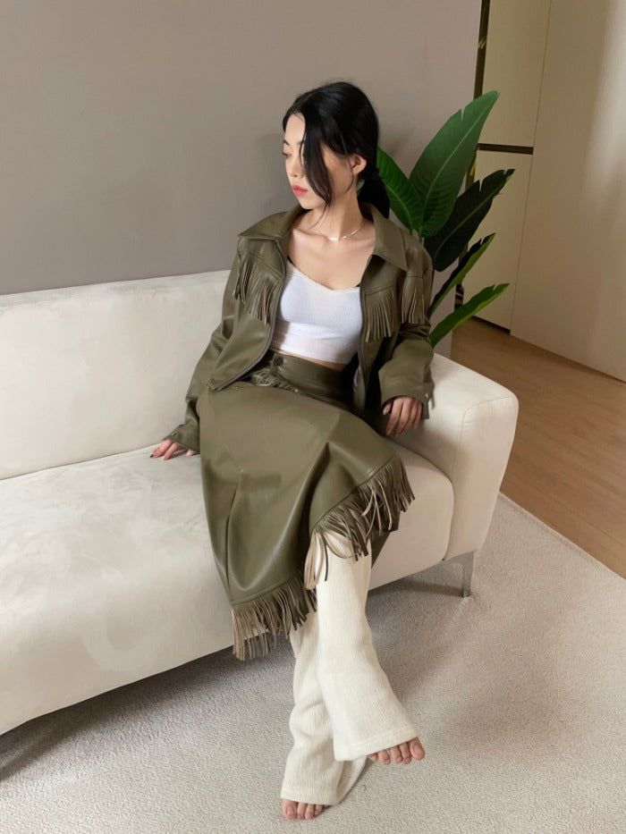 Tassel Leather Wrap Set(outer&skirt)
