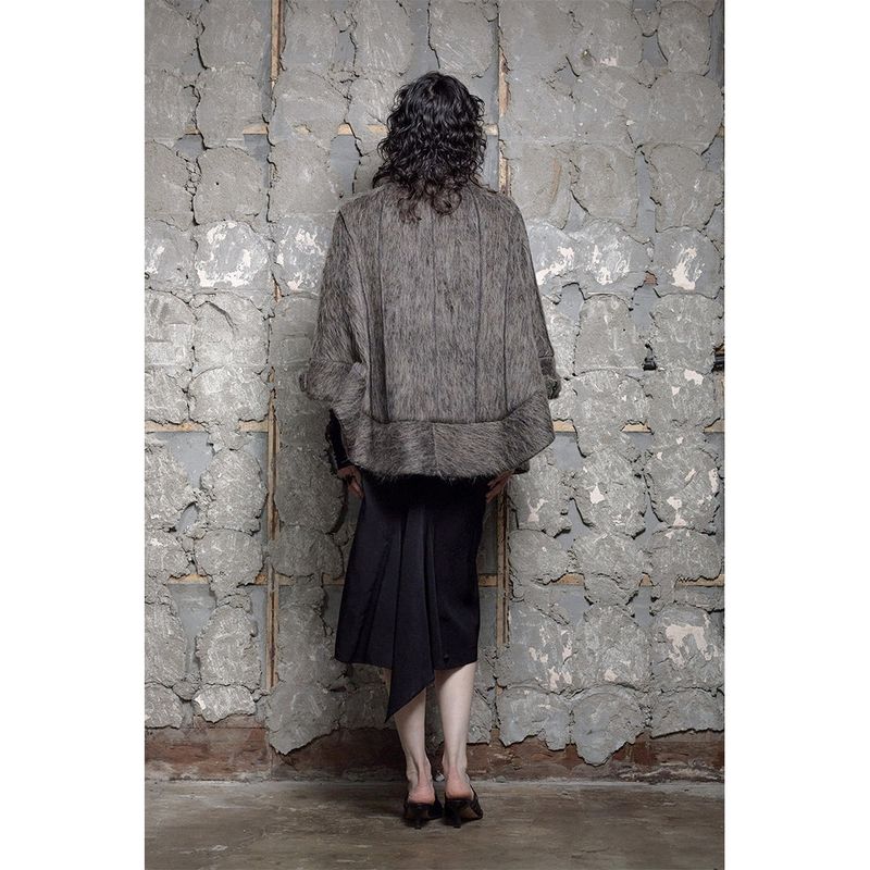 HAIRY BELTED CAPE COAT