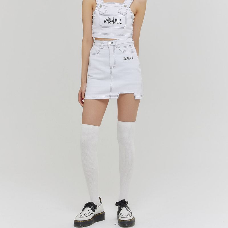 DENIM COLOR MATCHING STITCH SKIRT