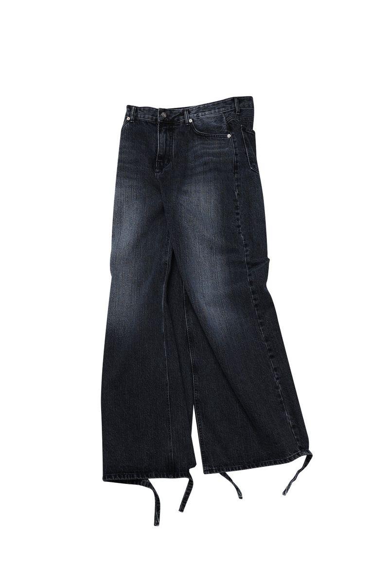 DESTROYED HEM WIDE DENIM_BLACK