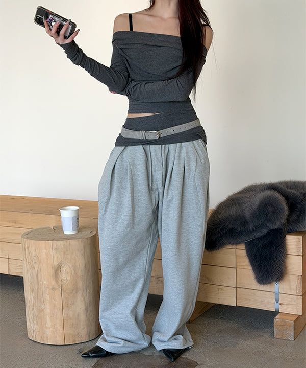 Strap off shoulder long sleeves(3color)