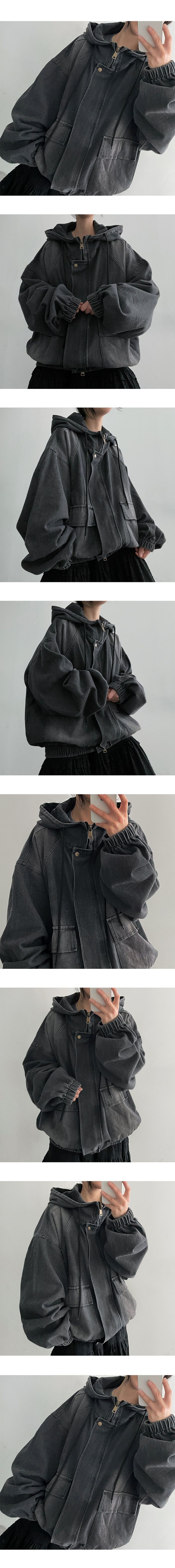 [High quality!] Pett incision boxy denim hooded jumper (2 colors)