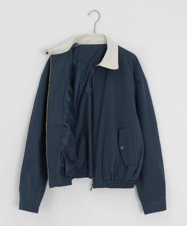 Tupe Coloring Collar Matching Collar Blouson Jumper