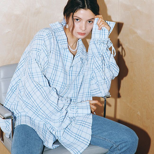 EYEYE（アイアイ）の「CHECK SHIRRING BLOUSE_L（Tops）」