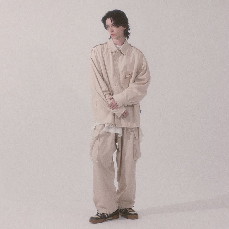 grunge wide cargo pants_lightbeige