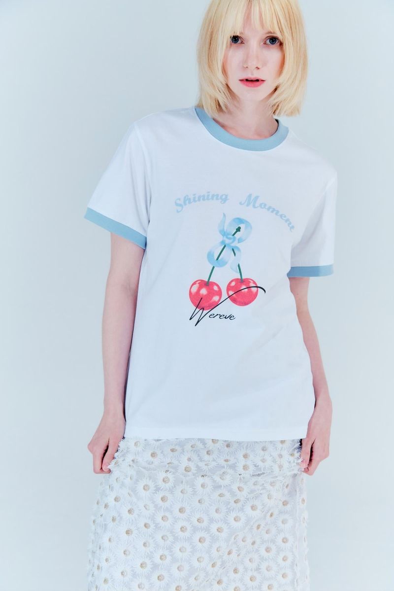Cherry ringer t-shirt_white/pale blue