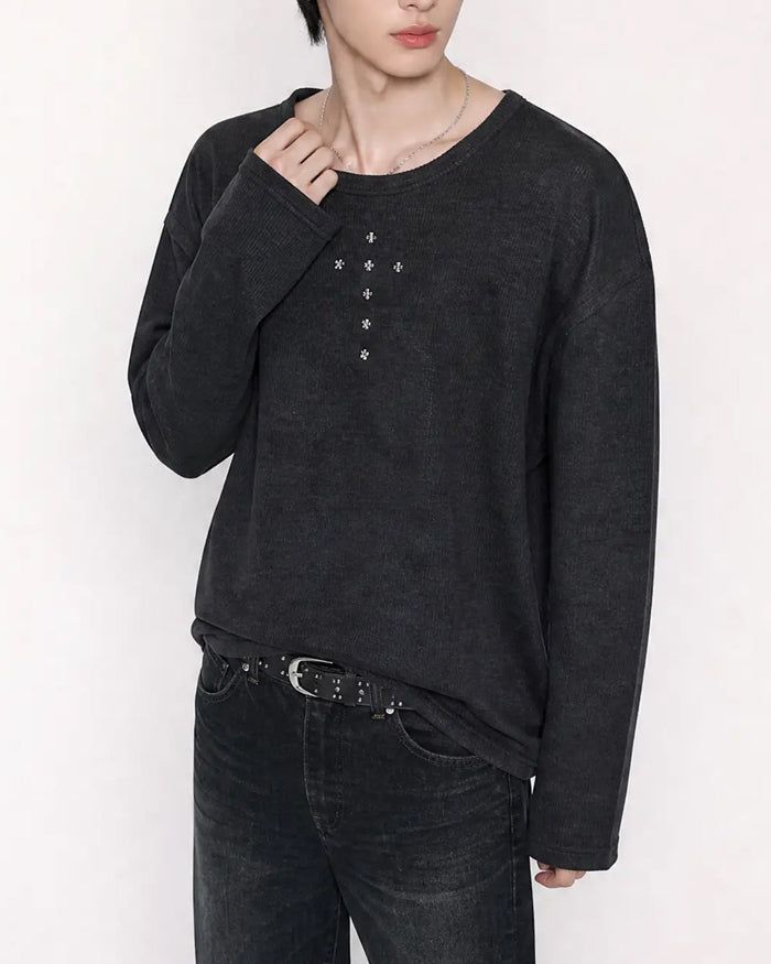 KIXI（キッシー）の「(UNISEX) リベット リブ ロングスリーブ（トップス）」