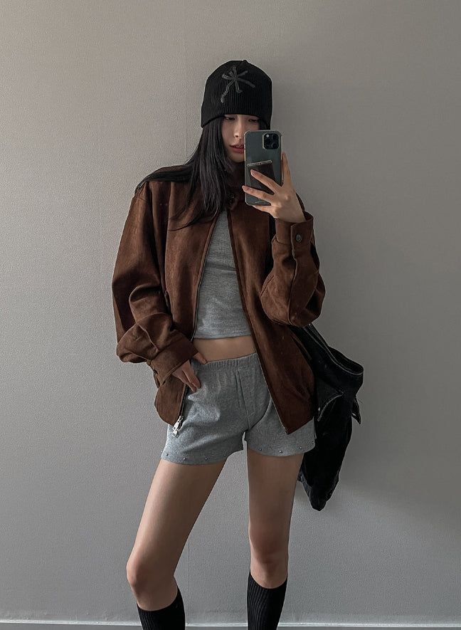 Rio High Neck Button Suede Jacket