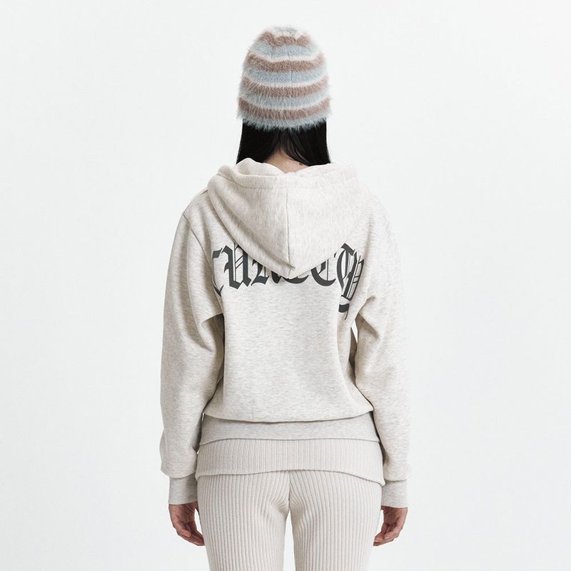 C VELVET LOGO FLEECE ZIP-UP HOODIE_OATMEAL