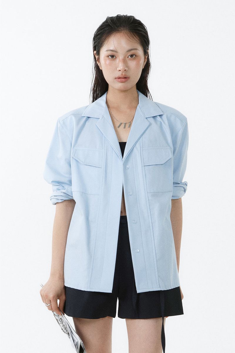 Loventina（ラヴェンティナ）の「TWILL FADED SHIRT_LIGHT BLUE（Tops）」