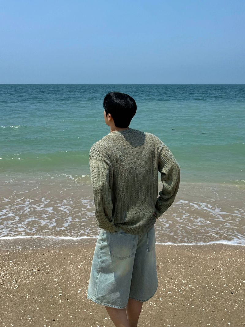 Ocean washing bermuda denim pants