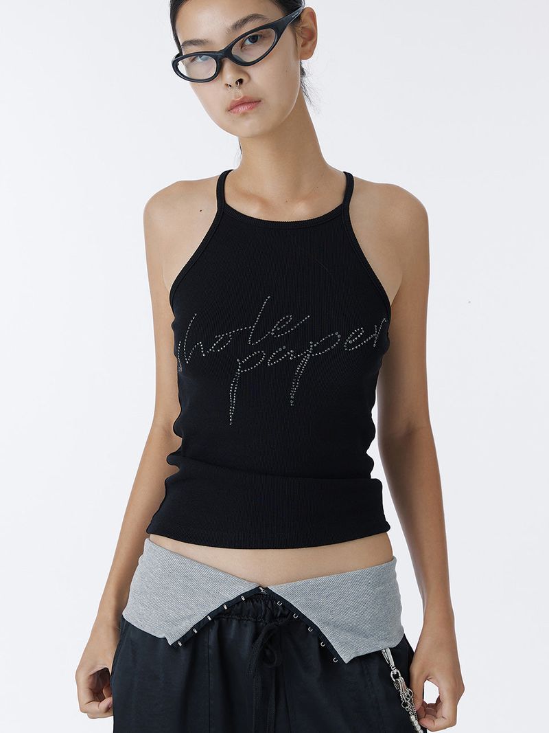 WHOLE PAPER（ホールペーパー）の「CUBIC HALTERNECK TANK TOP (BLACK)（Tops）」
