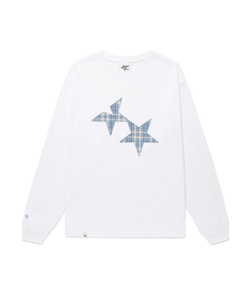 cavish（カビシ）の「TWIN STAR CHECK APPLIQUE LS TEE WHITE(CV2GSUT555A)（Tops）」