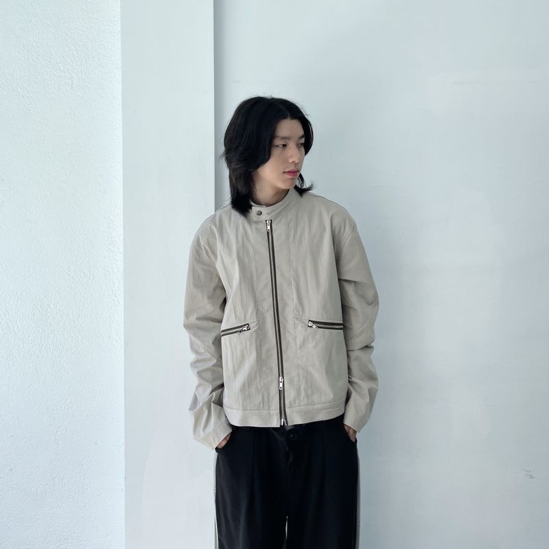 Waffle Knit Double-Zip Button Detail Hooded Jacket