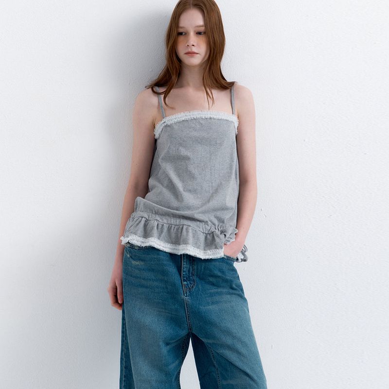 Frill Layered Sleeveless Melange Gray
