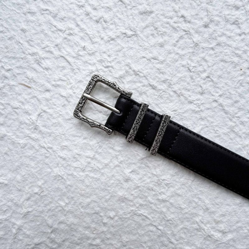 Matte Silver Engraved Buckle Belt