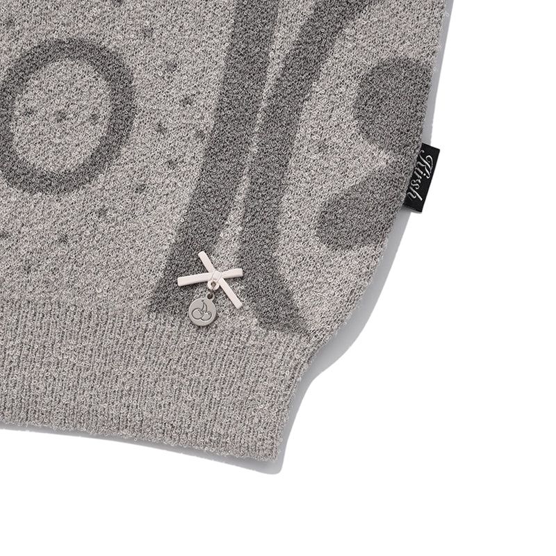 CHERRY JACQUARD PATTERN SHORT SLEEVE CARDIGAN [MELANGE GRAY]