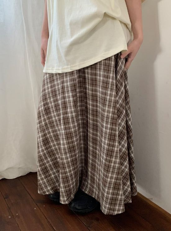 BAON（バオン）の「Hari Check Unbalanced Slit Long Skirt（Skirts）」