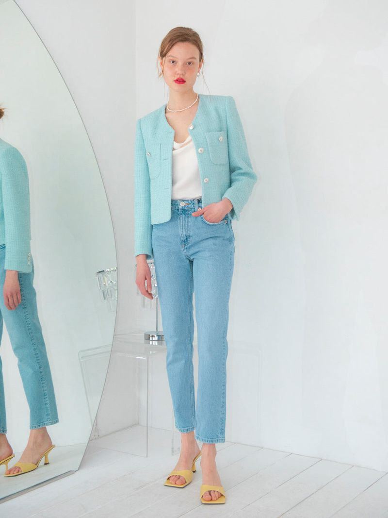 POCKET POINT V-NECK TWEED JACKET_MINT