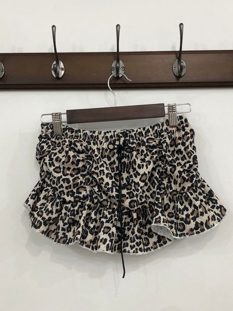 Leopard Shirring Skirt Pants