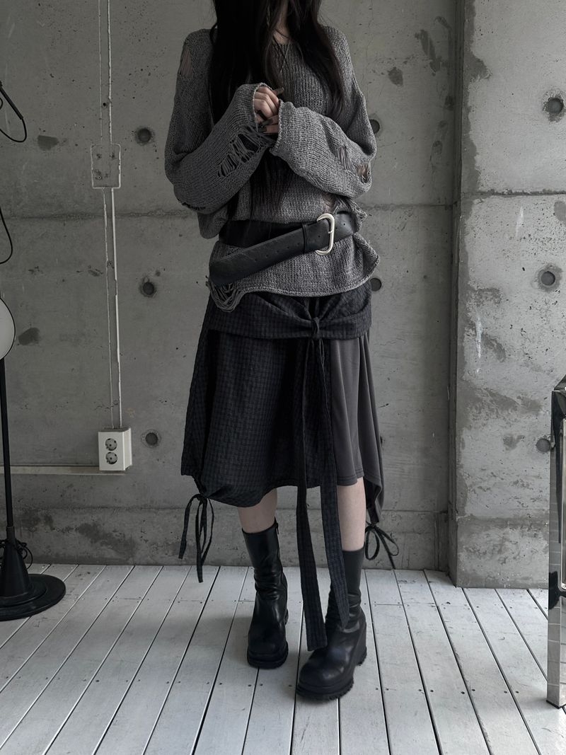 layered check wrap skirt (2color)