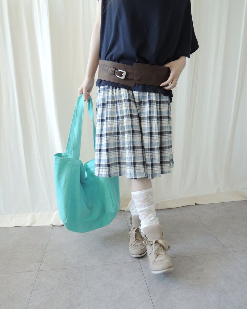WOOD CHECK FLARE SKIRT