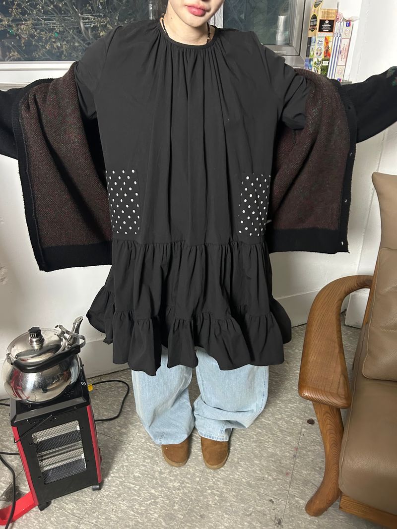 (2color) dot frill dress