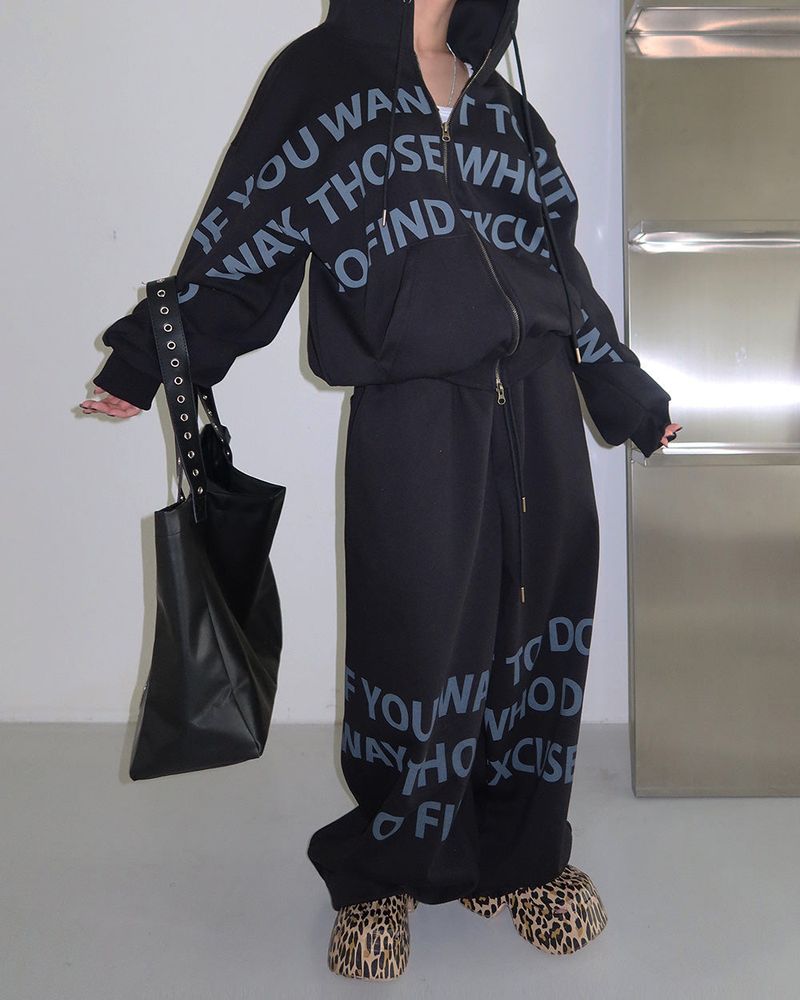 [UNISEX] One-two lettering oversized-fit hooded zip-up jacket