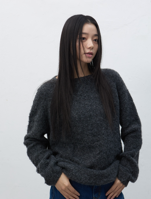 GENERAL IDEA（ジェネラルアイディア）の「neck warmer loose fit boucle knit - charcoal（Tops）」