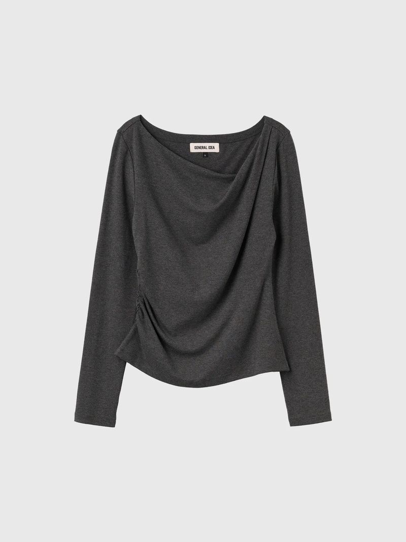 DRAPE SHIRRING LONG SLEEVE T-SHIRT