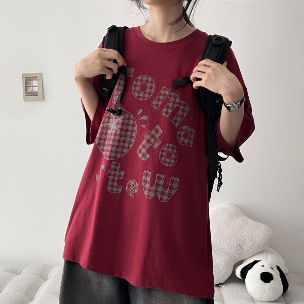 hijjoo（ハイチュー）の「Wit Check Tomato Short Sleeve T-shirt (4 colors) H&L（Tops）」