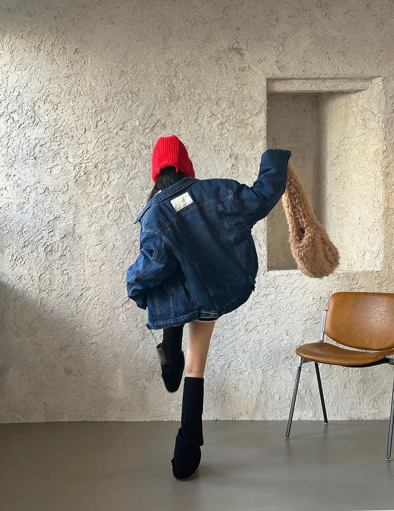 Double-sided reversible denim padded coat