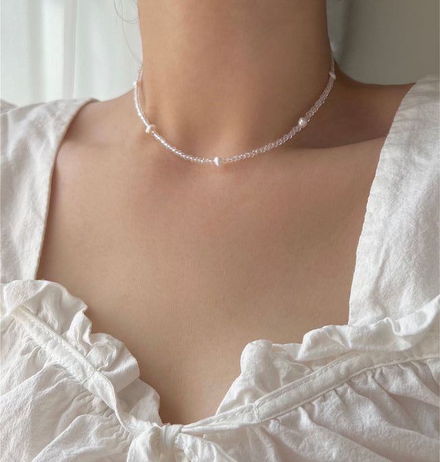 Acer rojo(アセルロジョ)の「cct Silver 925 Fresh Water Pearl Transparent Crystal Choker Silver Necklace(Accessories)」