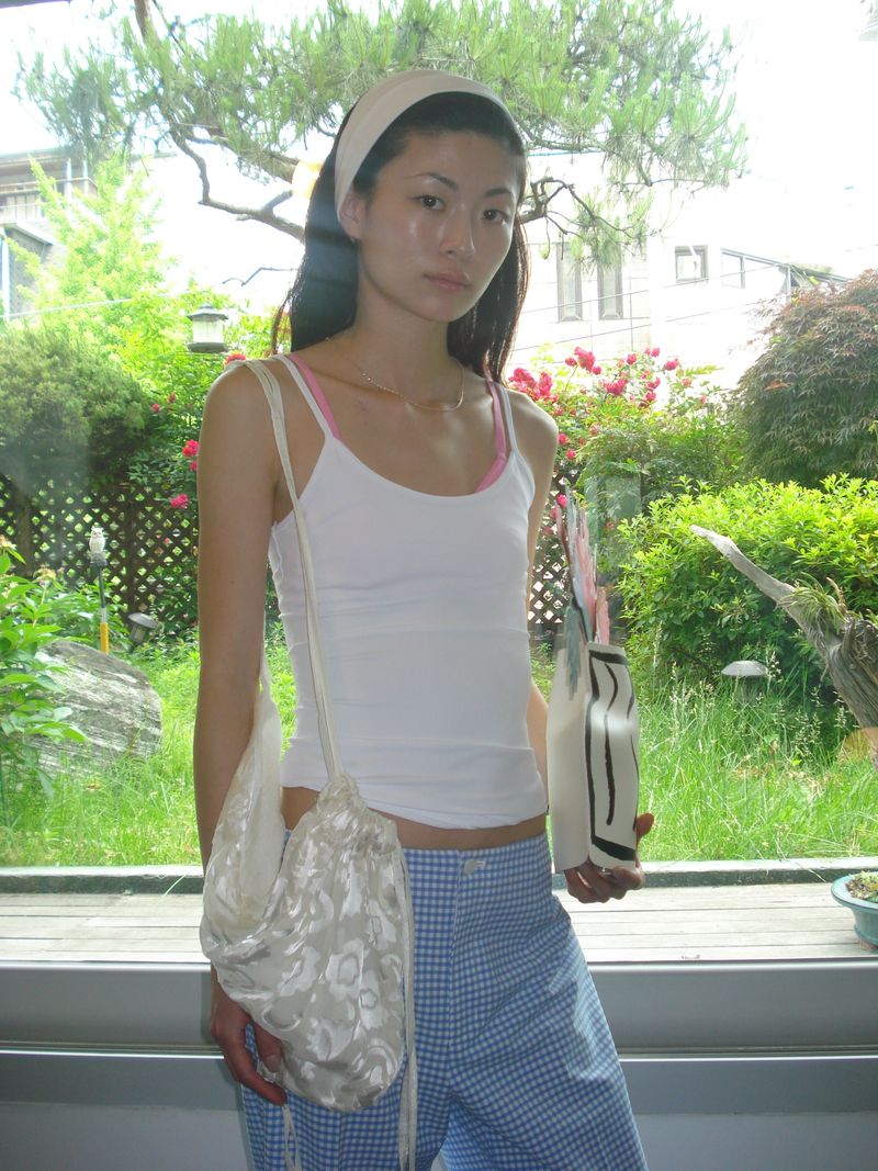 Sheer flower silk string bag