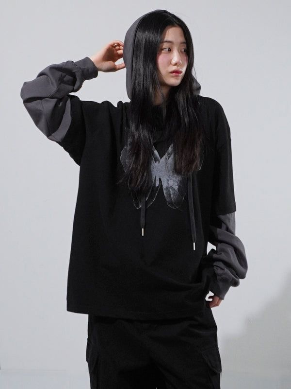 KIXI（キッシー）の「(UNISEX) Ray Layered Hood T-shirt（Tops）」