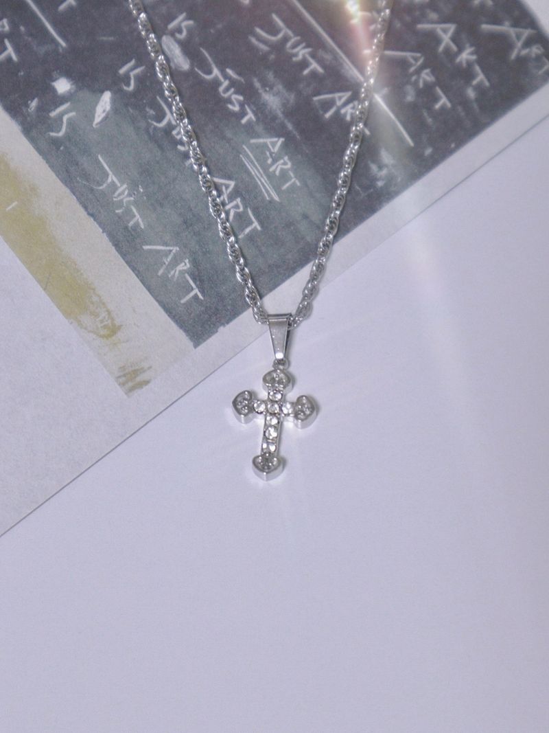 crystal stone cubic cross necklace
