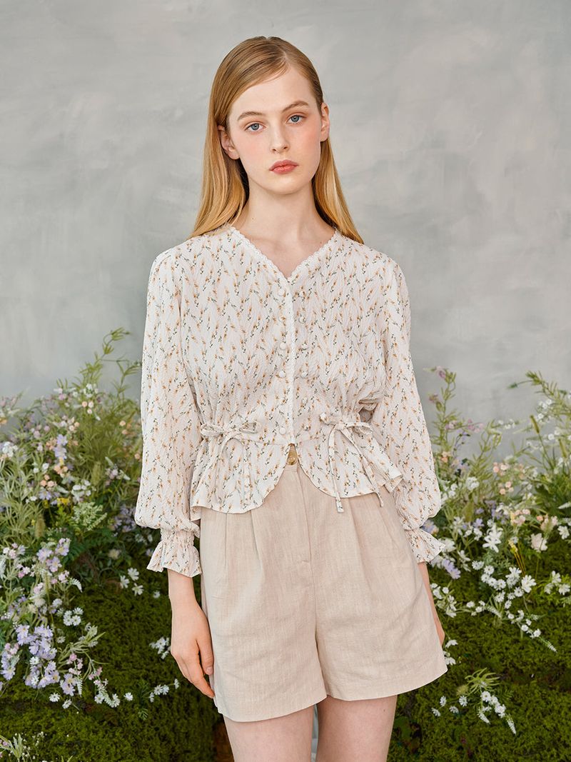 Lace Button Puff Blouse (2colors)
