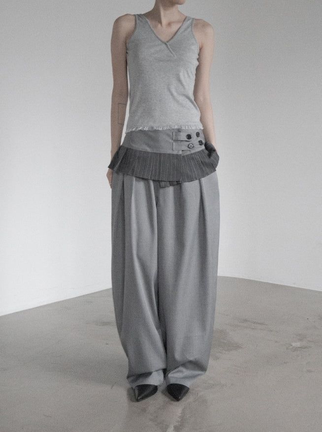 Curved Balloon Pleated Wrap Slacks