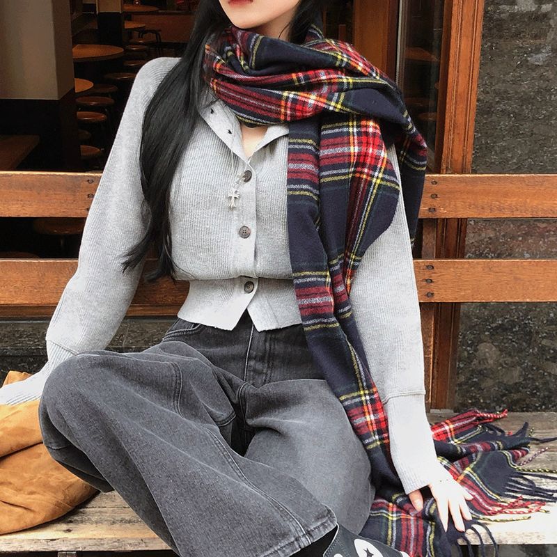 [BELLIDE MADE] semi-high-neck knit cardigan