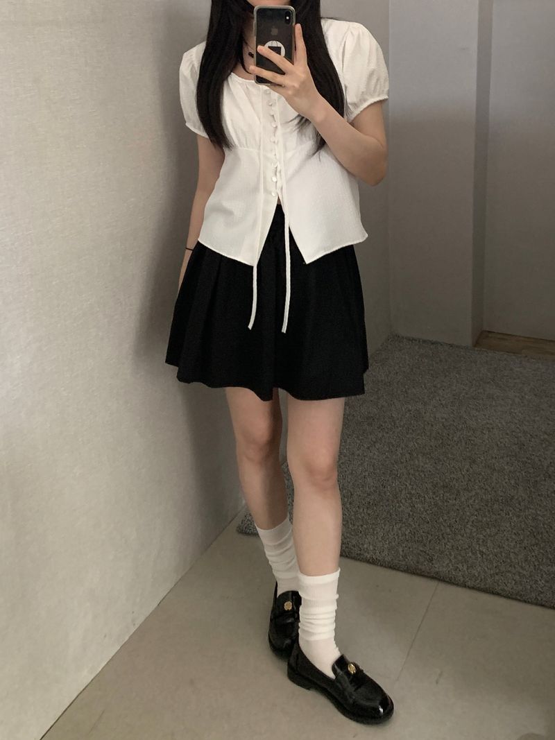 Karin Stripe Puff Short Sleeve Blouse
