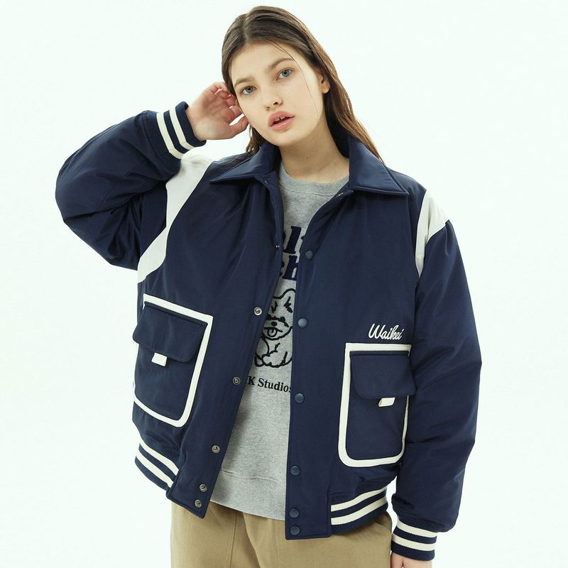 Double pocket varsity duck down padded jacket