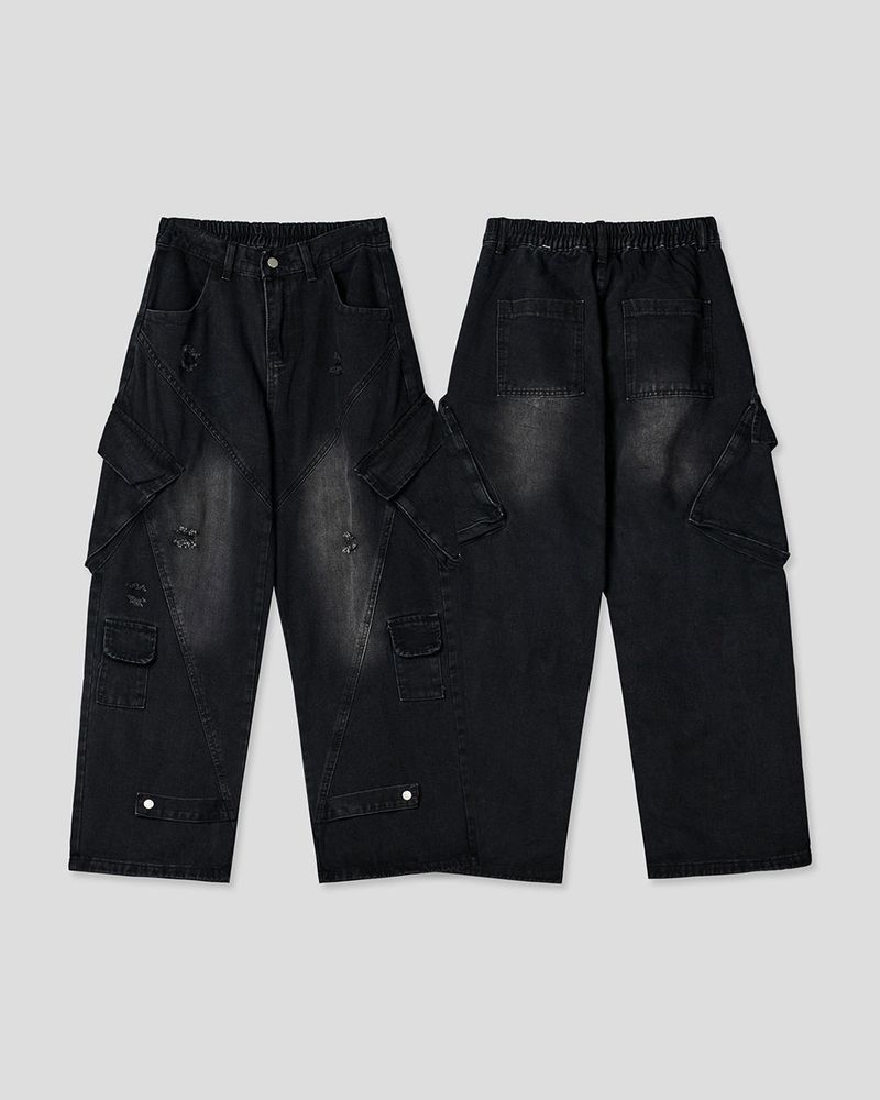 Sel Distressed Cargo Wide Denim