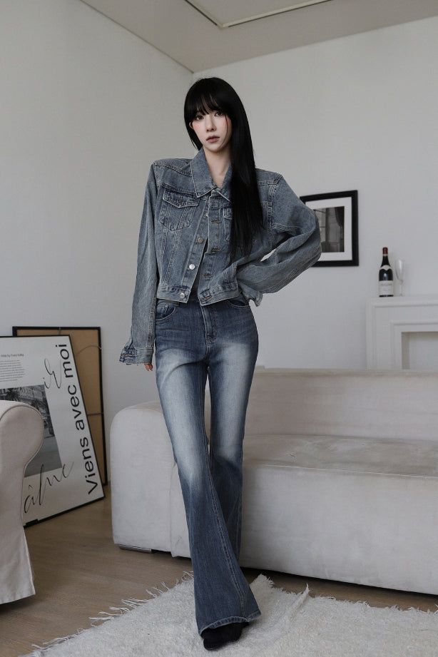 Vintage Washing Crop Denim Jacket