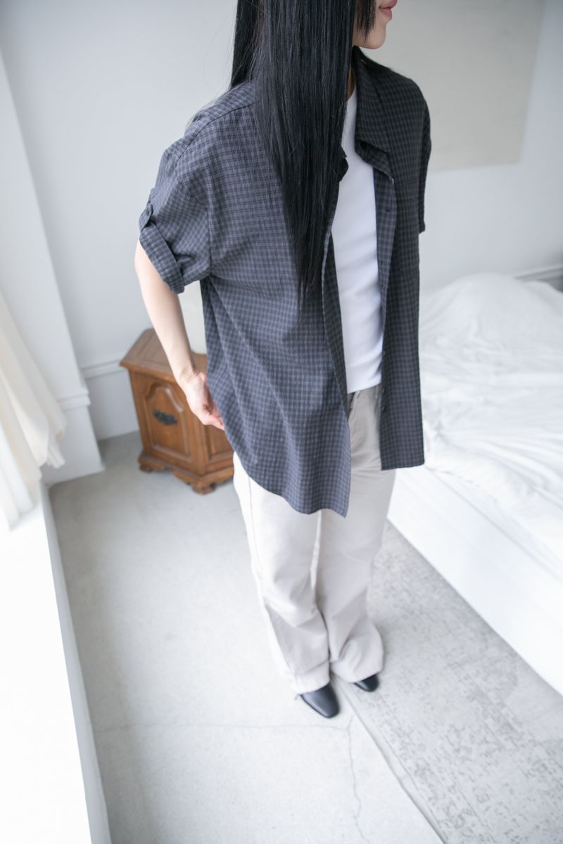 roll-up sleeve check half shirt(2colors)