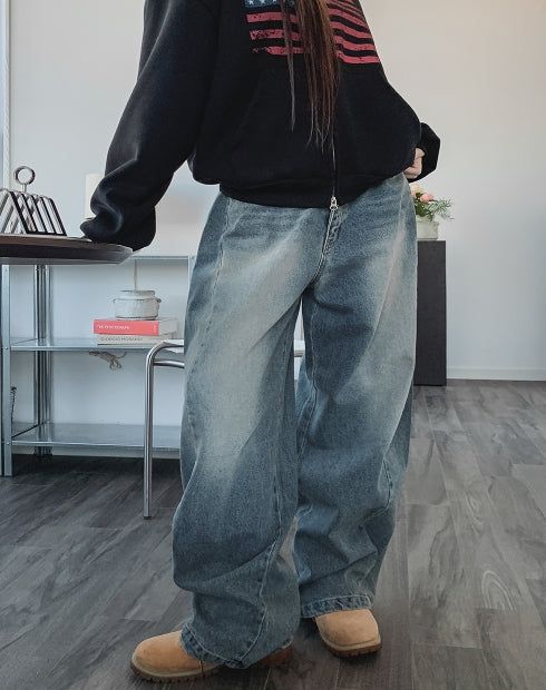 Blind washing balloon denim pants