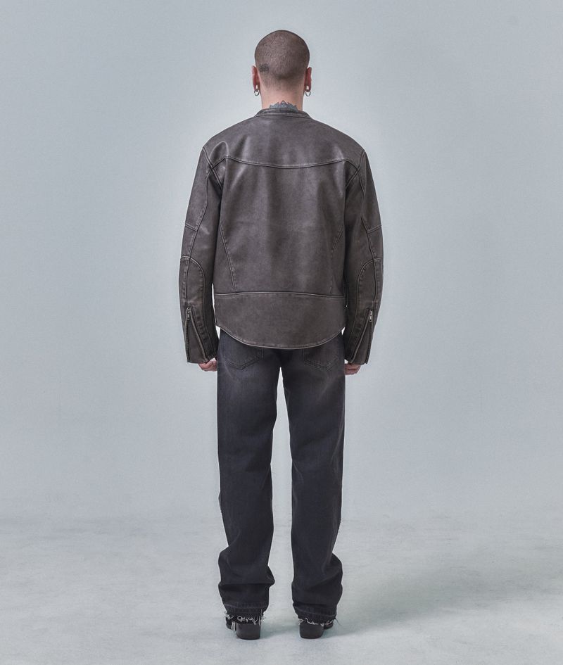  BIKER WASHING LEATHER JAKET L1 (GREY)